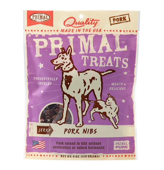 Primal Jerky Pork nibs for cats & dogs 4oz - Click Image to Close