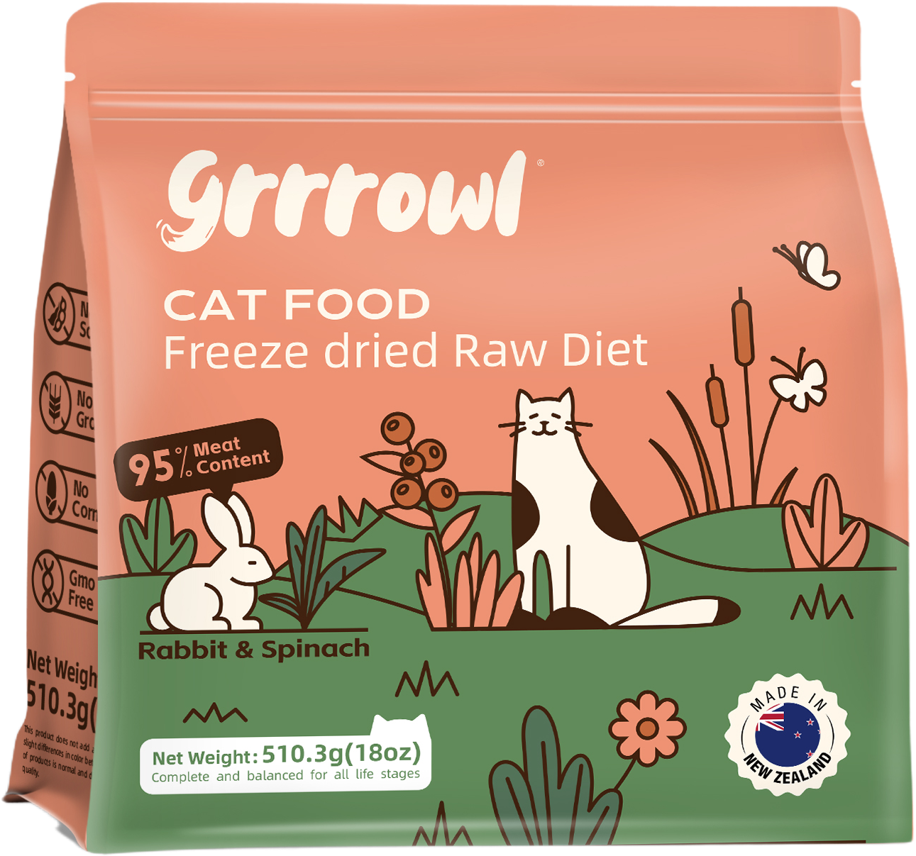 Grrrowl Freeze Dried Raw Diet for Cats – Rabbit & Spinach