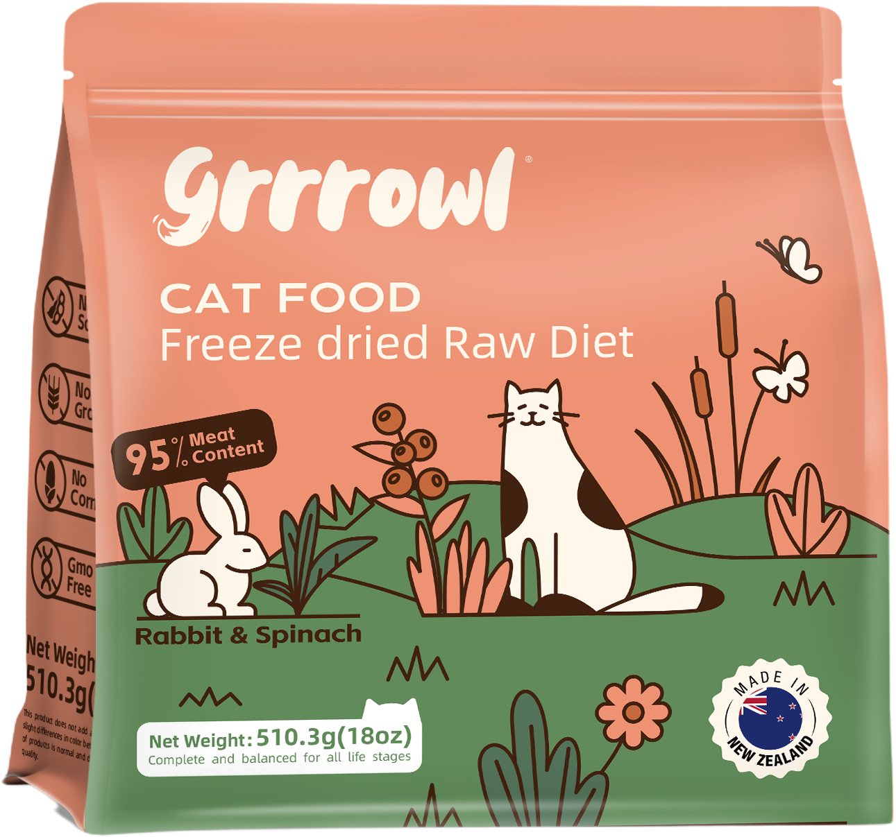 Grrrowl Freeze Dried Raw Diet for Cats – Rabbit & Spinach - Click Image to Close