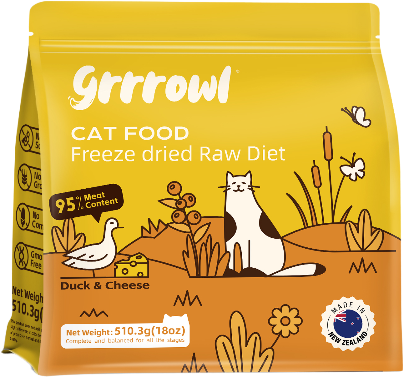 Grrrowl Freeze Dried Raw Diet for Cats – Duck & Cheese - Click Image to Close