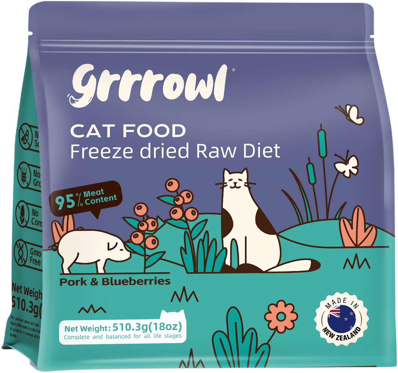 Grrrowl Freeze Dried Raw Diet for Cats – Pork & Blueberries
