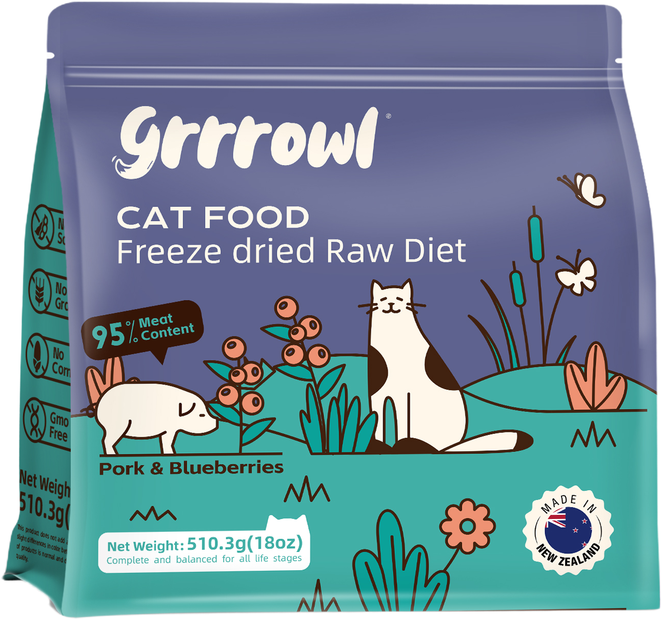 Grrrowl Freeze Dried Raw Diet for Cats – Pork & Blueberries - Click Image to Close