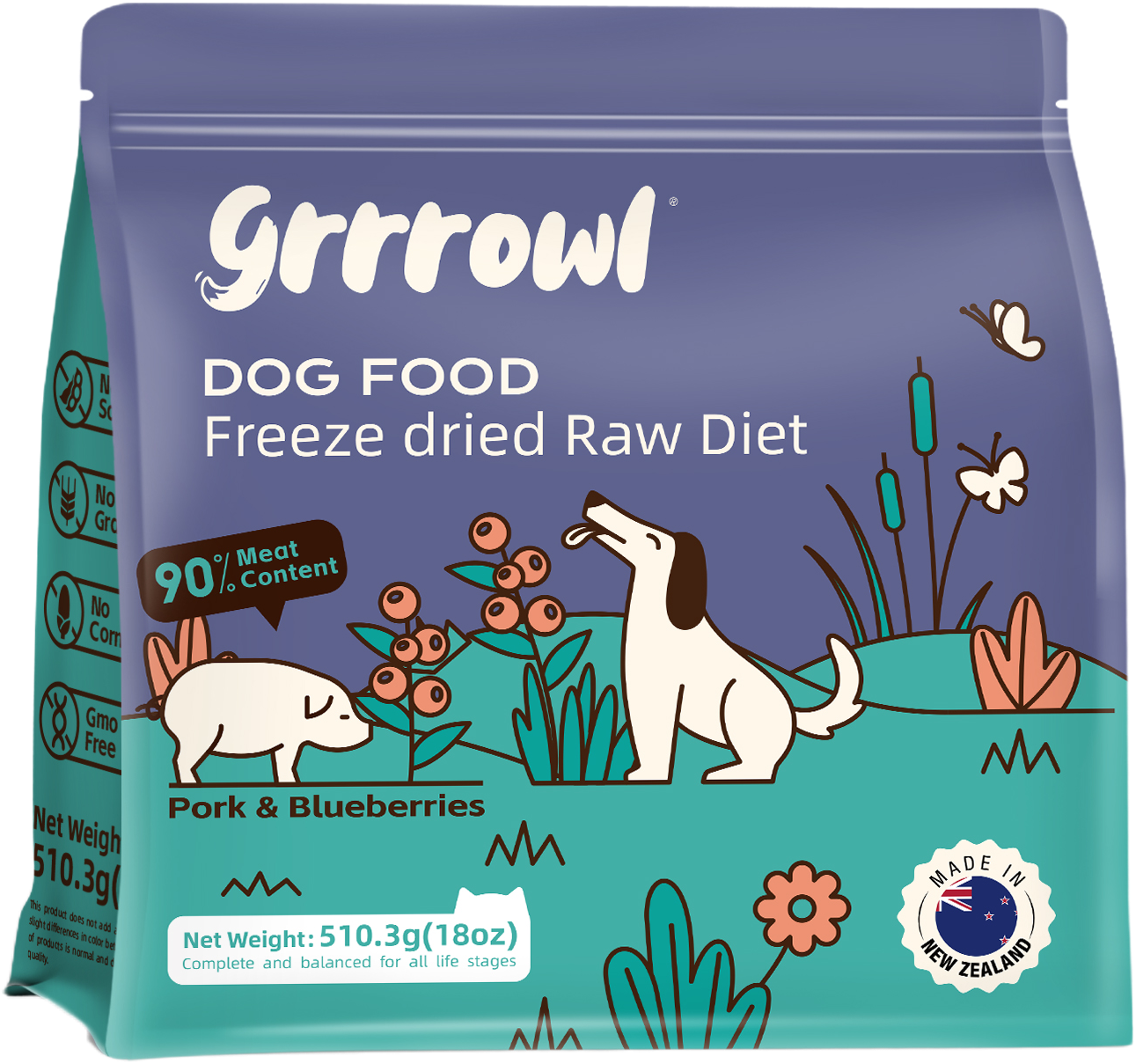 Grrrowl Freeze Dried Raw Diet for Dogs – Pork & Blueberries