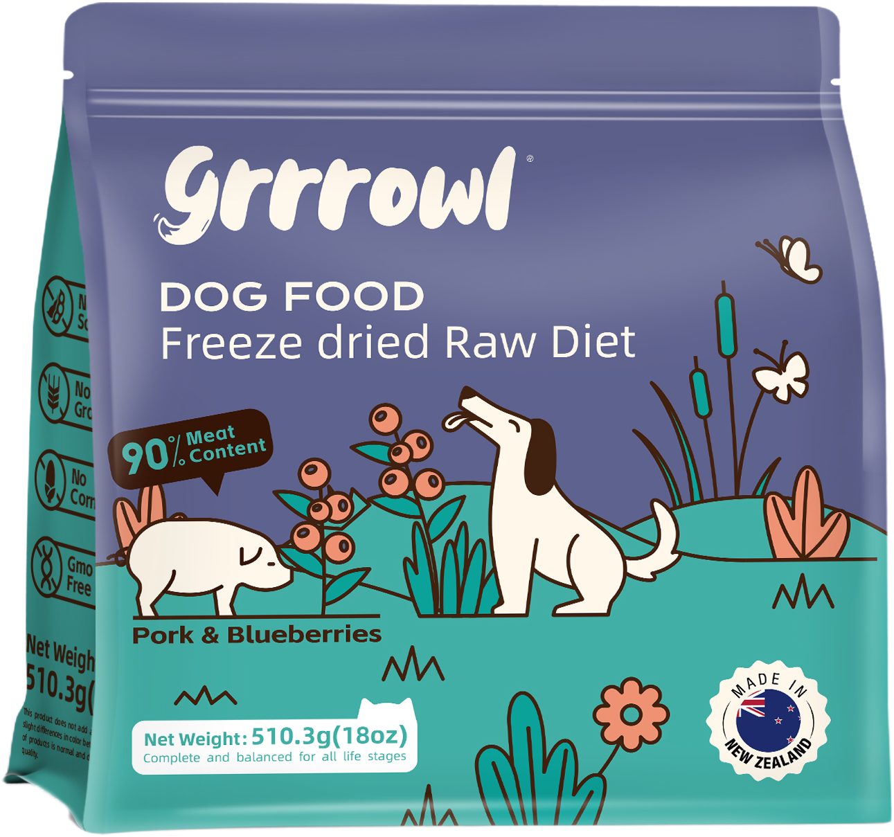 Grrrowl Freeze Dried Raw Diet for Dogs – Pork & Blueberries - Click Image to Close